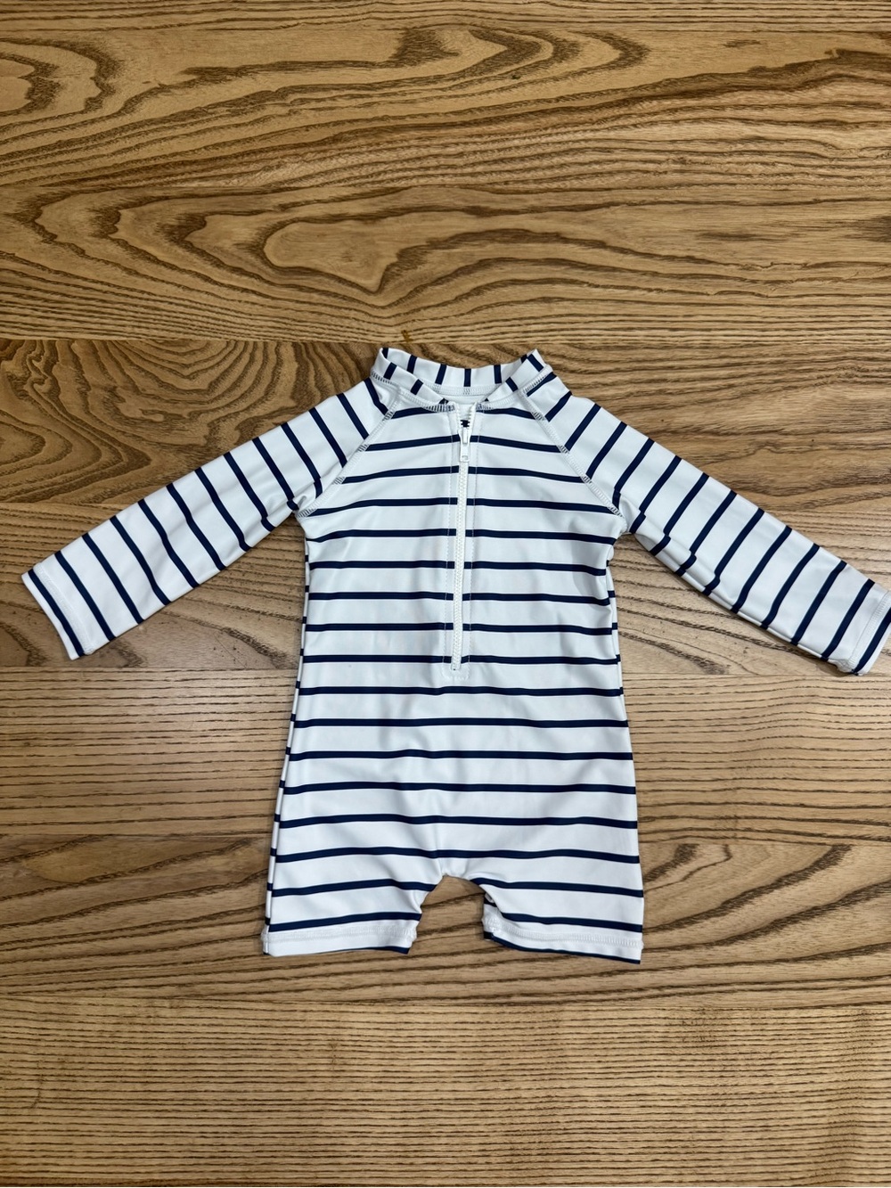 Striped Navy & White Baby Rash Guard Swimsuit